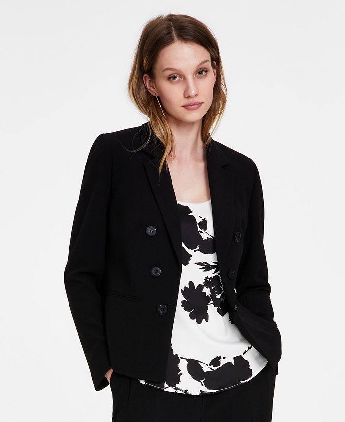 Bar III Women's Textured Crepe Faux-Double-Breasted Blazer, Created for ...