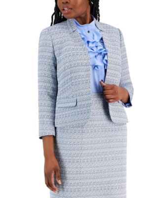 Kasper - Petite Tweed Cutout Collar Kissing Jacket