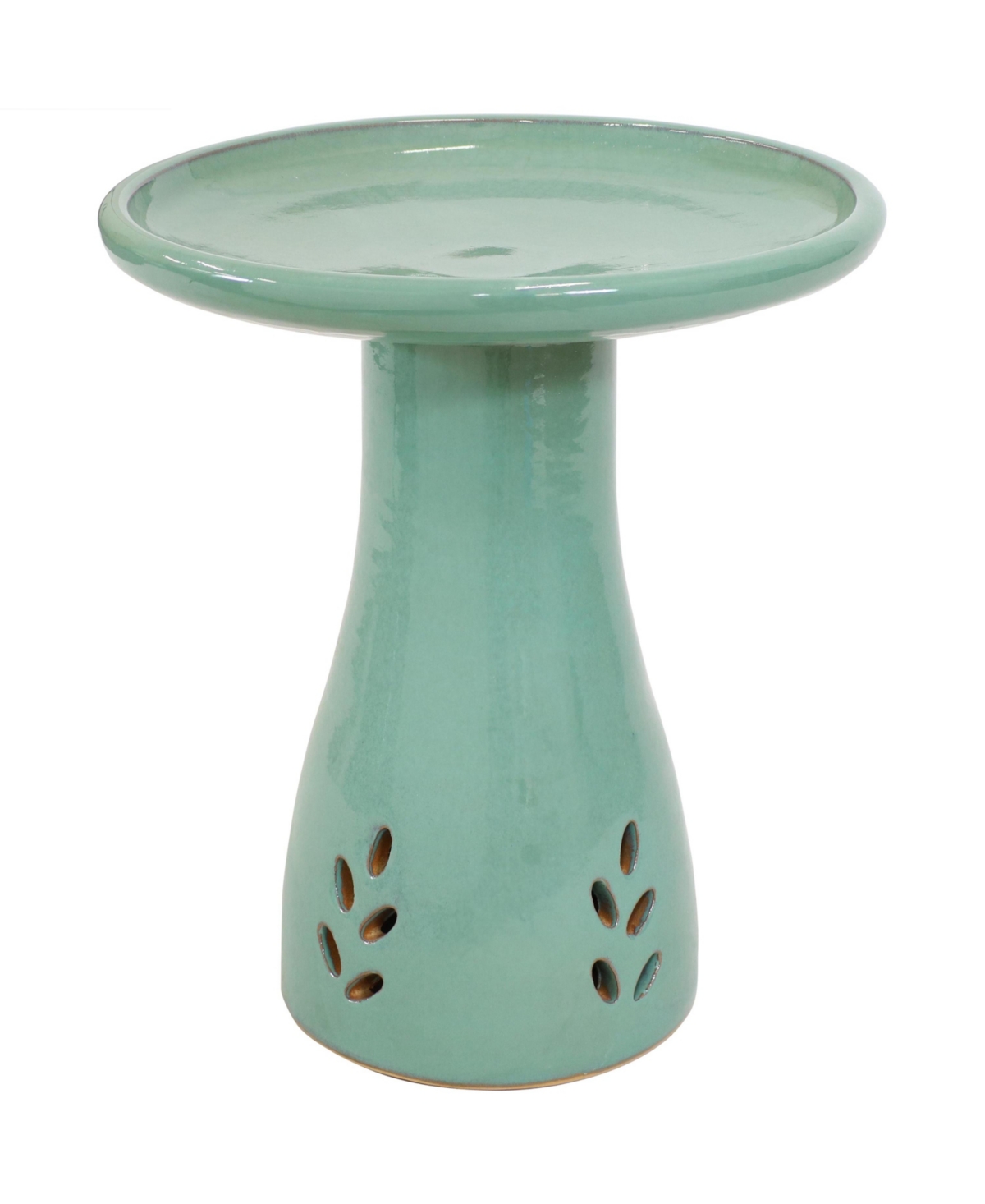 Classic Outdoor Cut-Out Ceramic Bird Bath - 20.5 in - Seafoam - Dark green