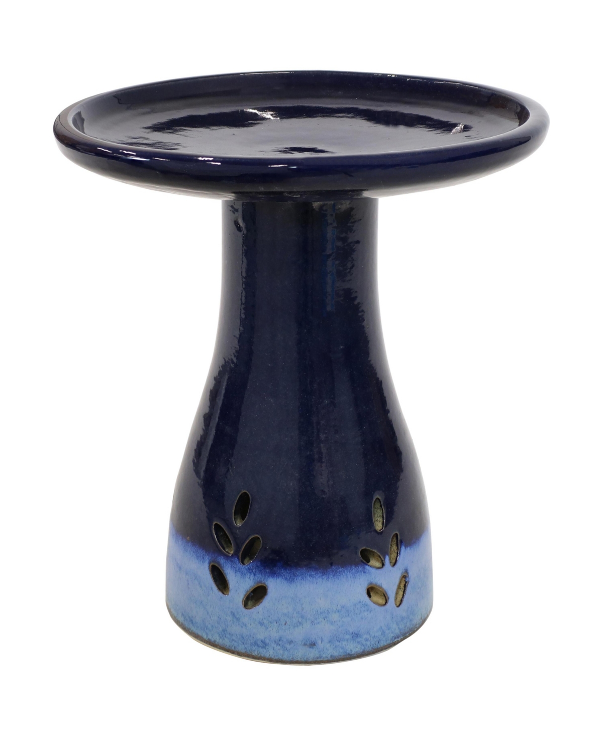 Classic Duo-Tone Cut-Out Ceramic Bird Bath - 20.5 in - Dark Blue - Dark blue