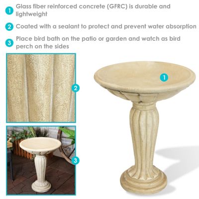 Outdoor Glass Fiber Reinforced Concrete Patio Grecian Column Style Bird Bath - 20.25"