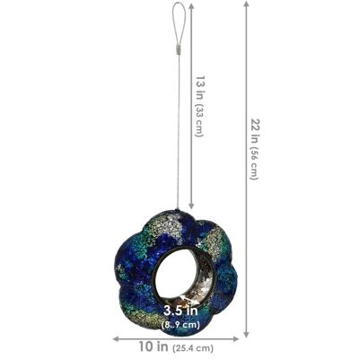 Outdoor Garden Patio Glass Round Flower Shaped Hanging Fly-Through Bird Feeder - 10" - Indigo