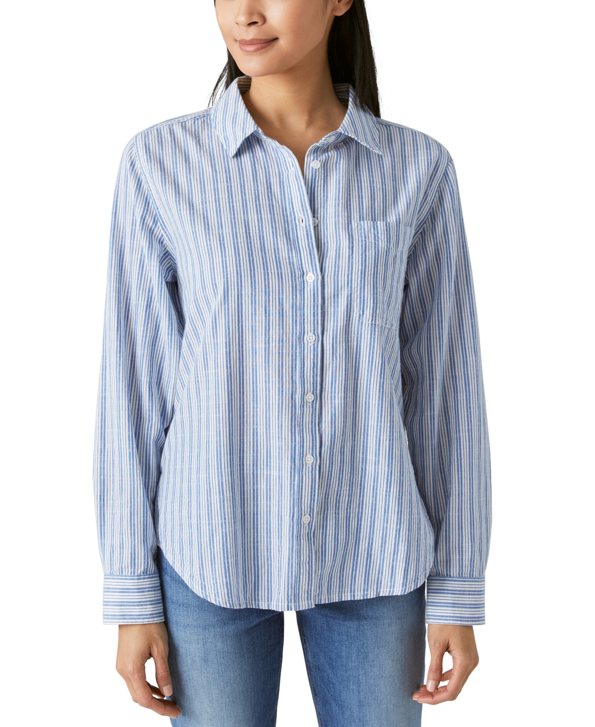 Lucky Brand Stripe Cotton Button-up Shirt In Blue Stripe