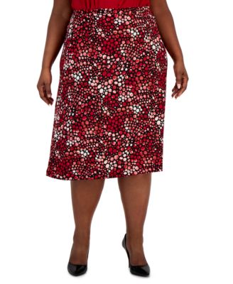 Kasper - Plus Size Pull-On Dot-Print Midi Skirt