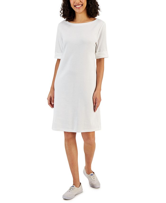 Karen Scott Cotton Cuffed-Sleeve Dress, Created for Macy's - Macy's