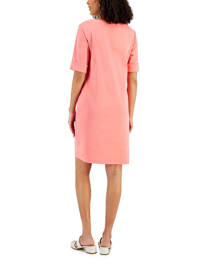 Karen Scott Cotton Cuffed-Sleeve Dress, Created for Macy's - Macy's