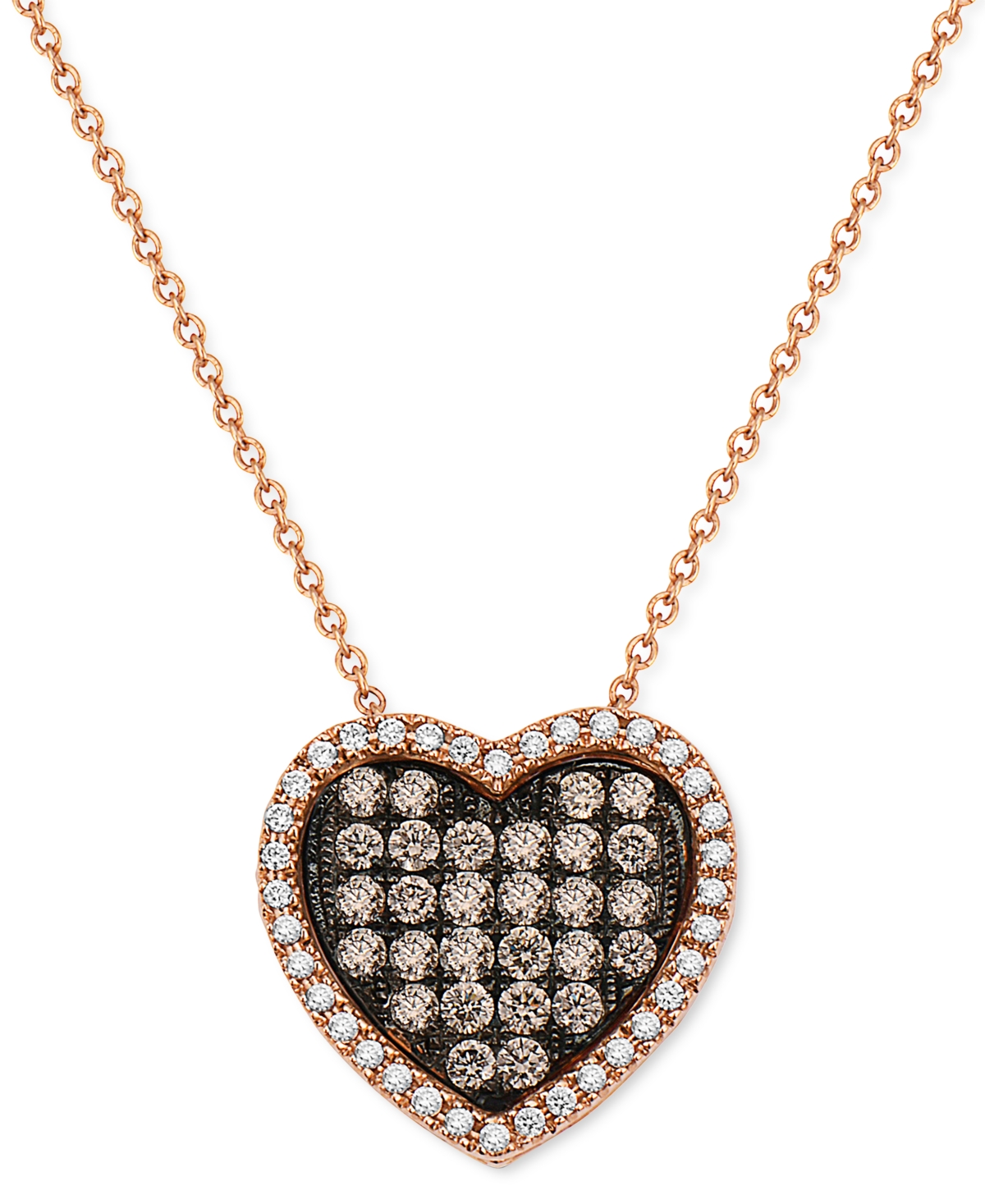 Le Vian Chocolate Diamonds (1/2 Ct. T.w.) & Vanilla Diamonds (1/6 Ct. T.w.) Heart 18" Pendant Necklace In 14 In K Strawberry Gold Pendant