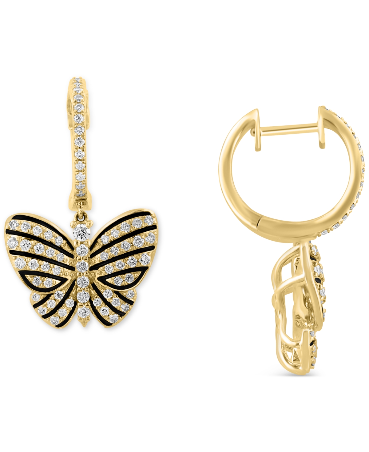 Effy Collection Effy Diamond Butterfly Charm Hoop Earrings (7/8 Ct. T.w.) In 14k Gold