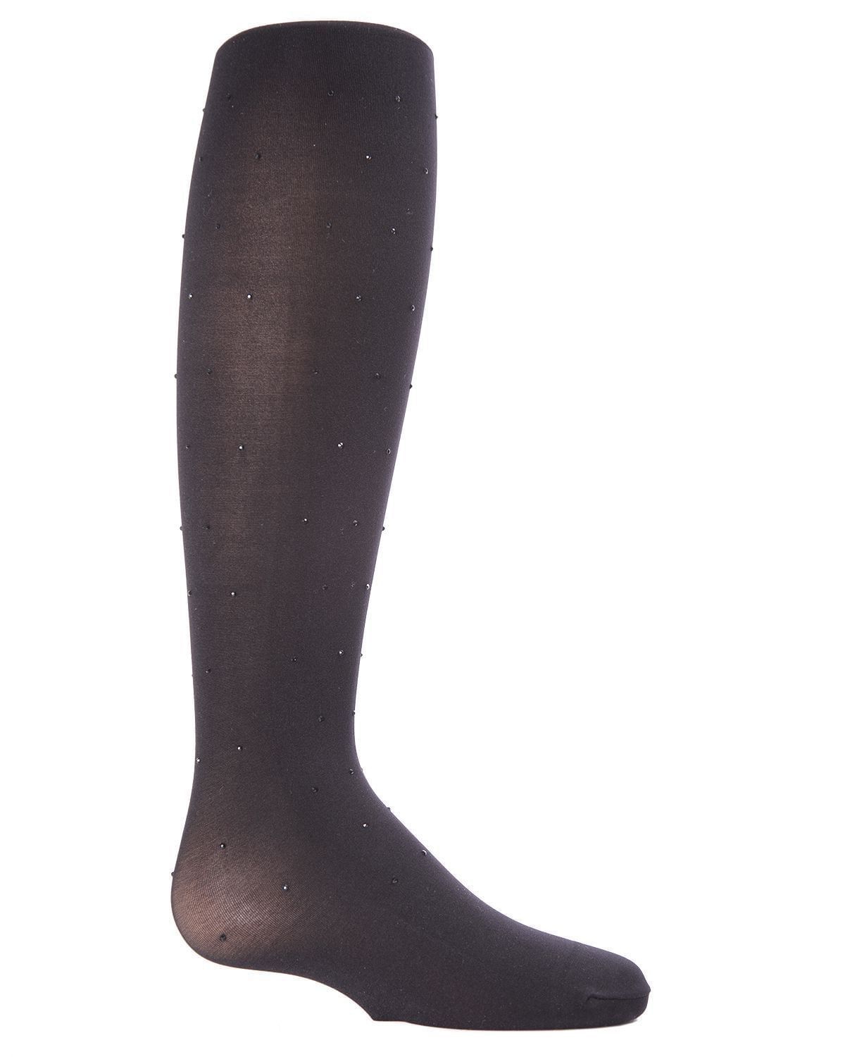 MeMoi Girls Glam Studded Crystal Opaque Tights - Black-black