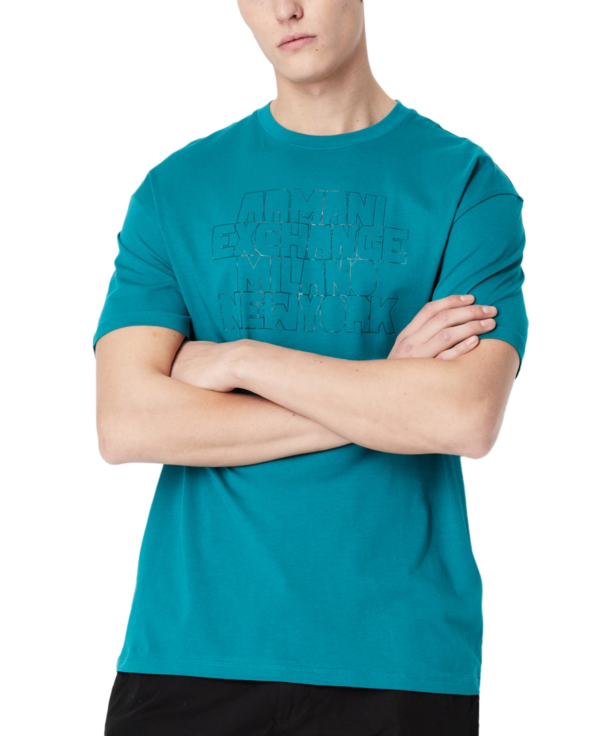 A X Armani Exchange Men's Oversized Bubble Letter Logo Short-sleeve Crewneck T-shirt In Deep Lake