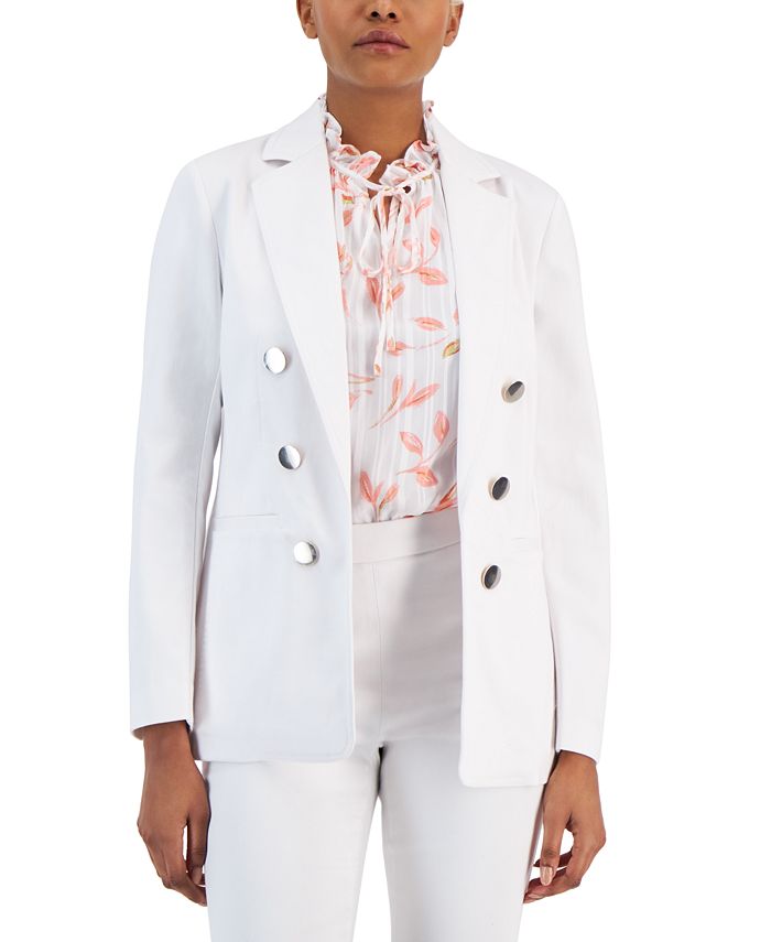 Elegant Women'S Blazer with Vibrant Orange Leaf Print - Single-Breasted Long Sleeve Jacket, Double Pockets, Smooth Polyester Fabric, All-Season Versatile Style, Ladies Blazers main image 1