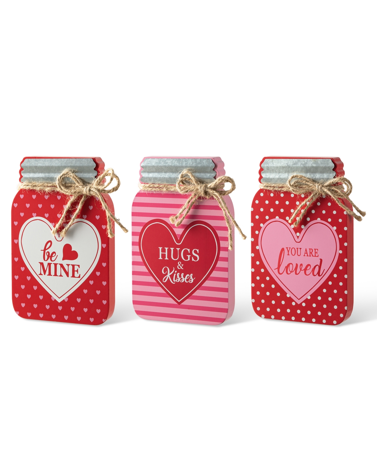 7" H Valentine's Wooden Mason Jar Table Decor Set, 3 Piece - Multi