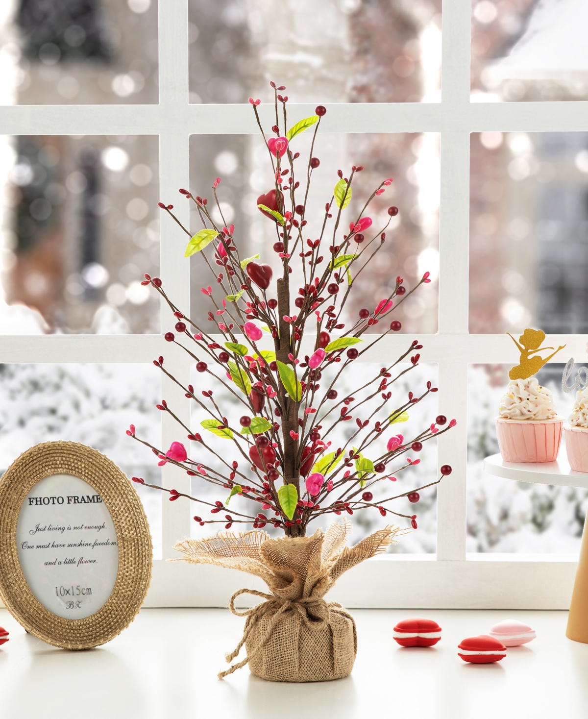 Glitzhome 20" H Valentine's Berry Heart Table Tree In Multi