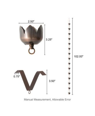 8.5' Faux Copper Lotus Shaped Rain Chain with V-Shaped Gutter Clip