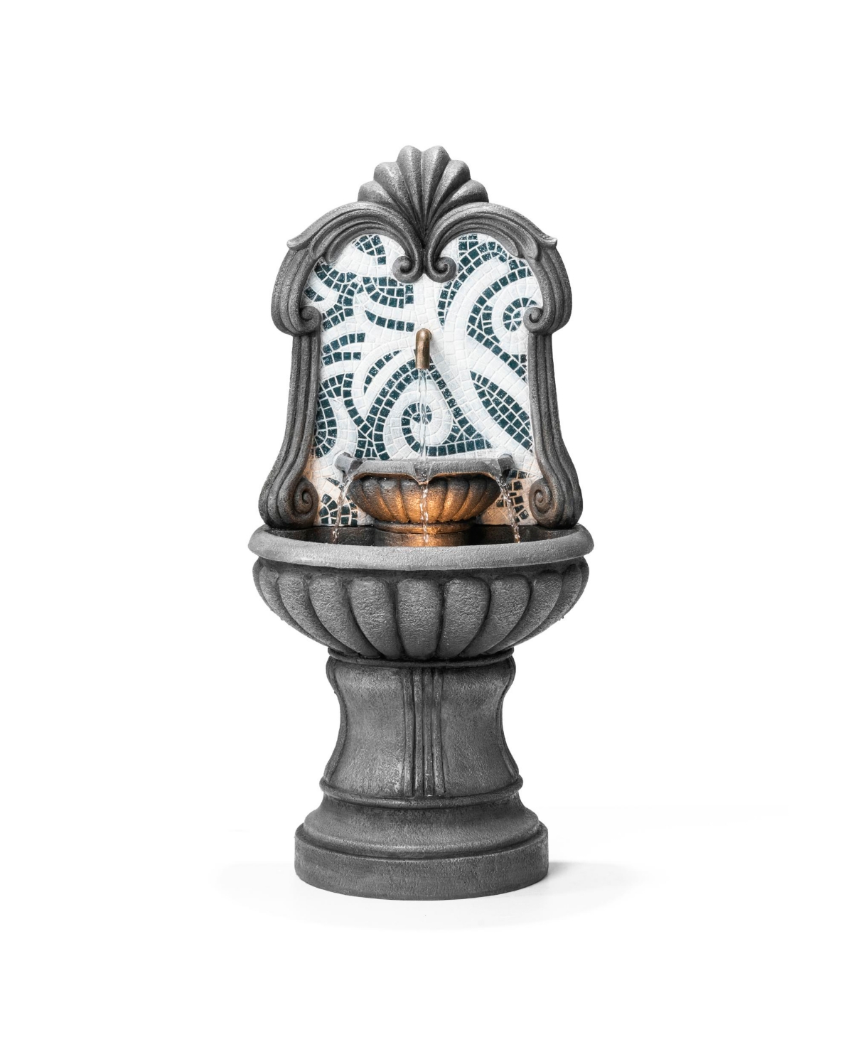Glitzhome 35.25" H European Style Faux Mosaic 3-tier Pedestal Polyresin Outdoor Fountain With Pump And Led Lig In Gray