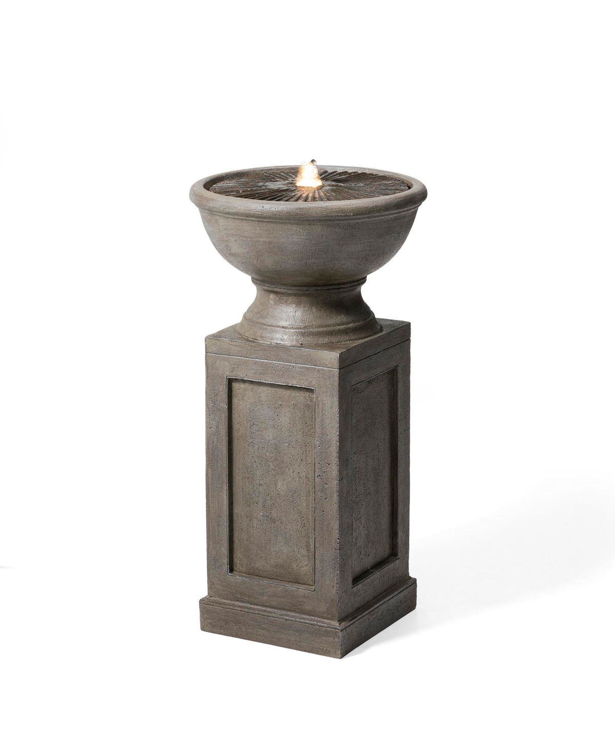 Glitzhome 28.25" H European Faux Granite Embossed Texture Geometric Column Pedestal Polyresin Outdoor Fountain In Gray