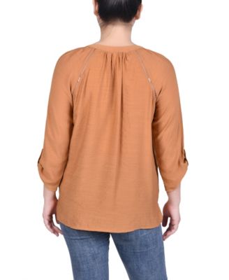 Petite Raglan Sleeve Split Neck Blouse