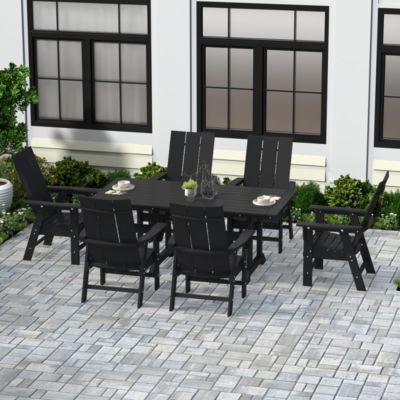 7 Piece Outdoor Patio Dining Table and Modern Adirondack Armchair Set