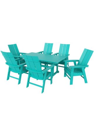7 Piece Outdoor Patio Dining Table and Modern Adirondack Armchair Set