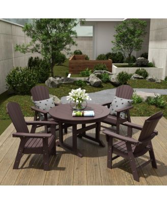 5 Piece Outdoor Patio Dining Round Table and Shell Back Armchair Set