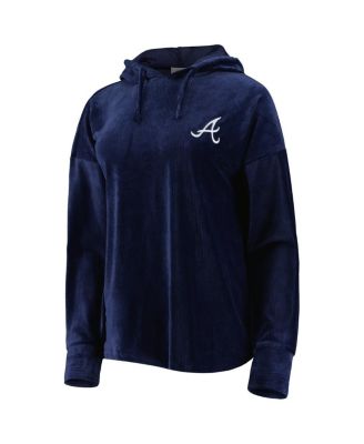 Women's Navy Atlanta Braves End Line Pullover Hoodie