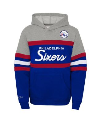 Big Boys and Girls Heather Gray, Royal Philadelphia 76ers Hardwood Classics Head Coach Pullover Hoodie