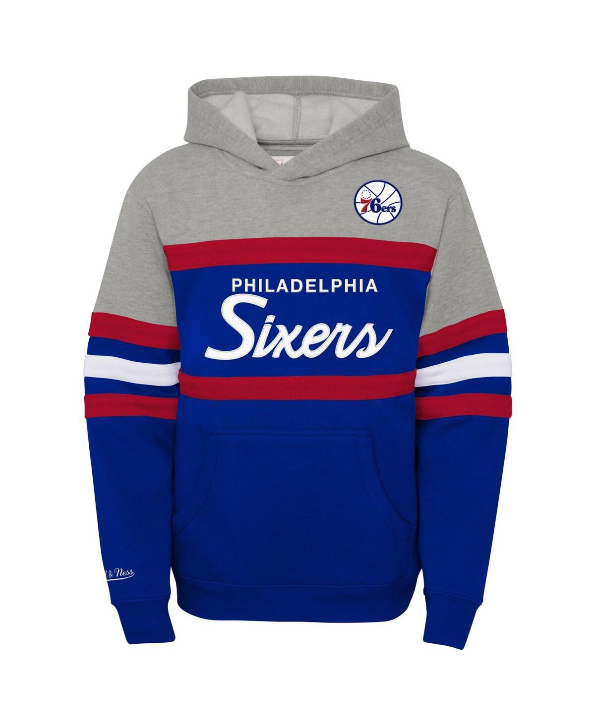 Mitchell & Ness Big Boys And Girls  Heather Gray, Royal Philadelphia 76ers Hardwood Classics Head Coa In Heather Gray,royal