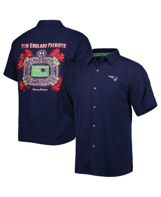 Men s Navy New England Patriots Top of Your Game Camp Button Up Shirt