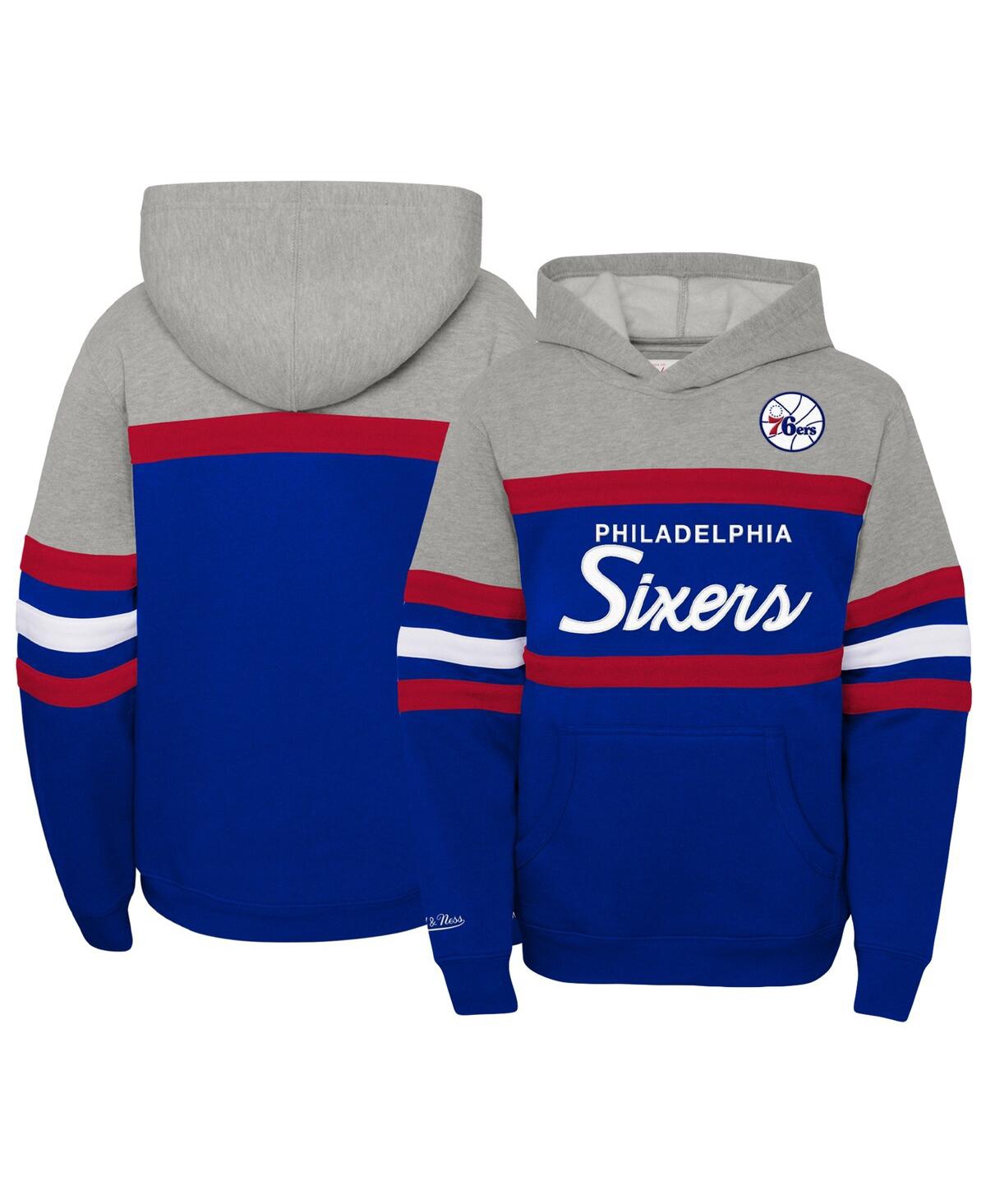 Mitchell & Ness Kids' Big Boys And Girls  Heather Gray, Royal Philadelphia 76ers Hardwood Classics Head Coa In Heather Gray,royal