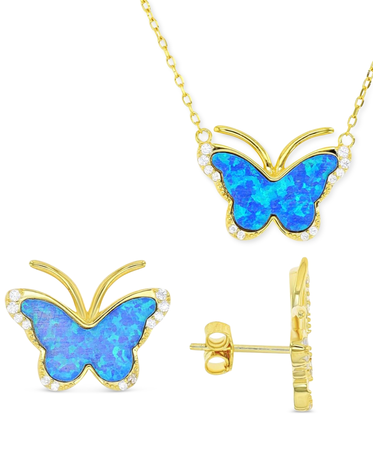Macy's 2-pc. Set Lab-grown Opal & Cubic Zirconia Butterfly Pendant Necklace & Matching Stud Earrings In Gold