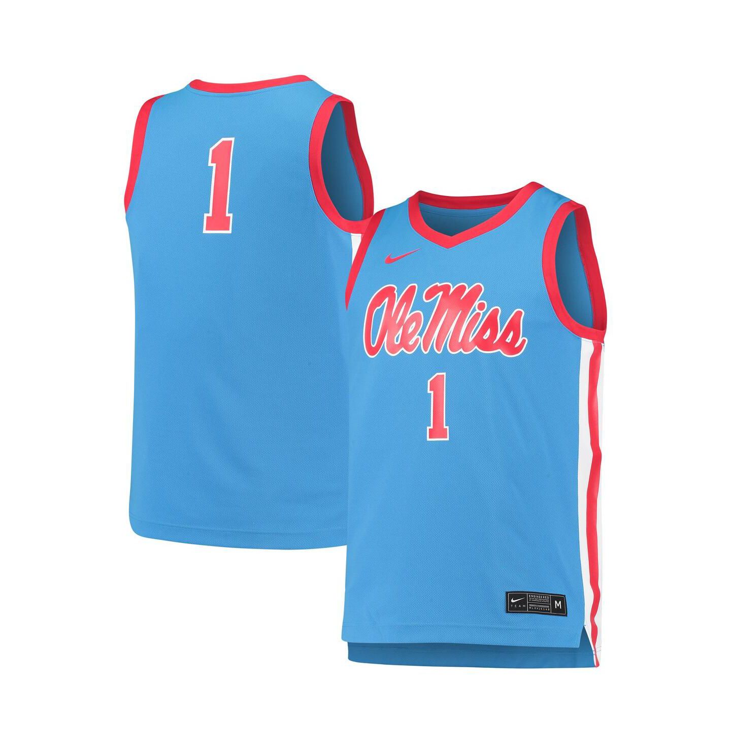 Мужской топ Nike #1 Light Blue Ole Miss Rebels Replica Basketball Jersey — фото 3