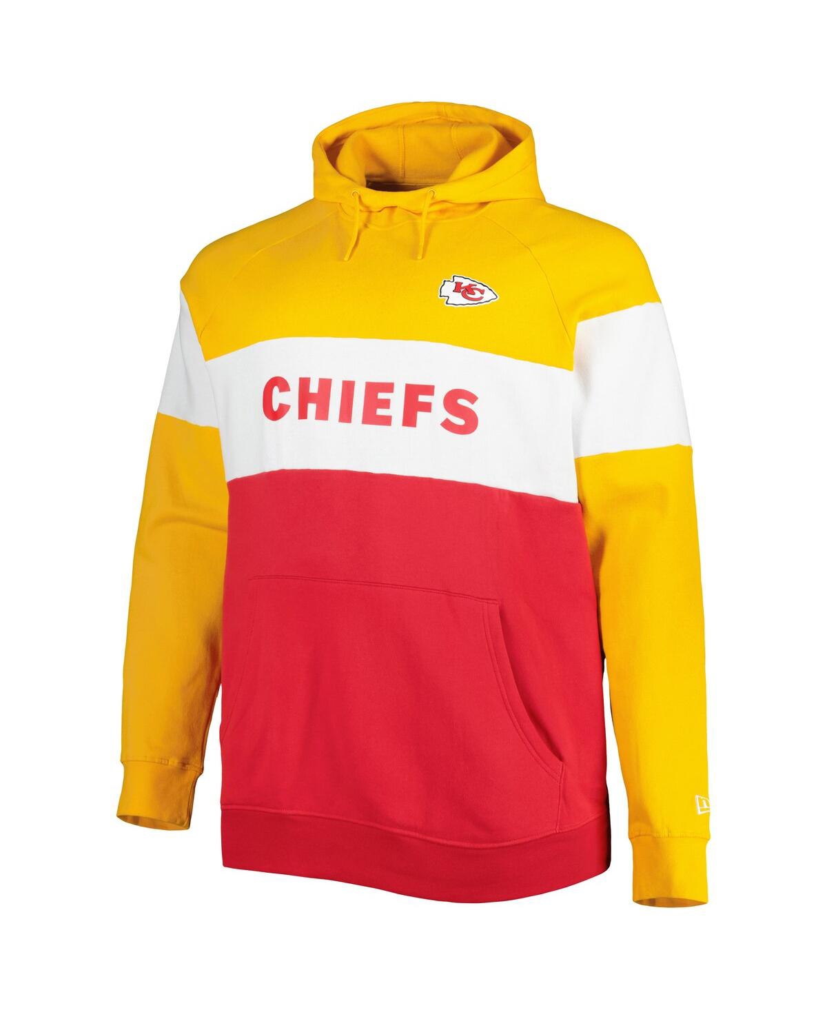Men's New Era Gold Kansas City Chiefs Big and Tall Current Colorblock Raglan Fleece Pullover Hoodie - Gold