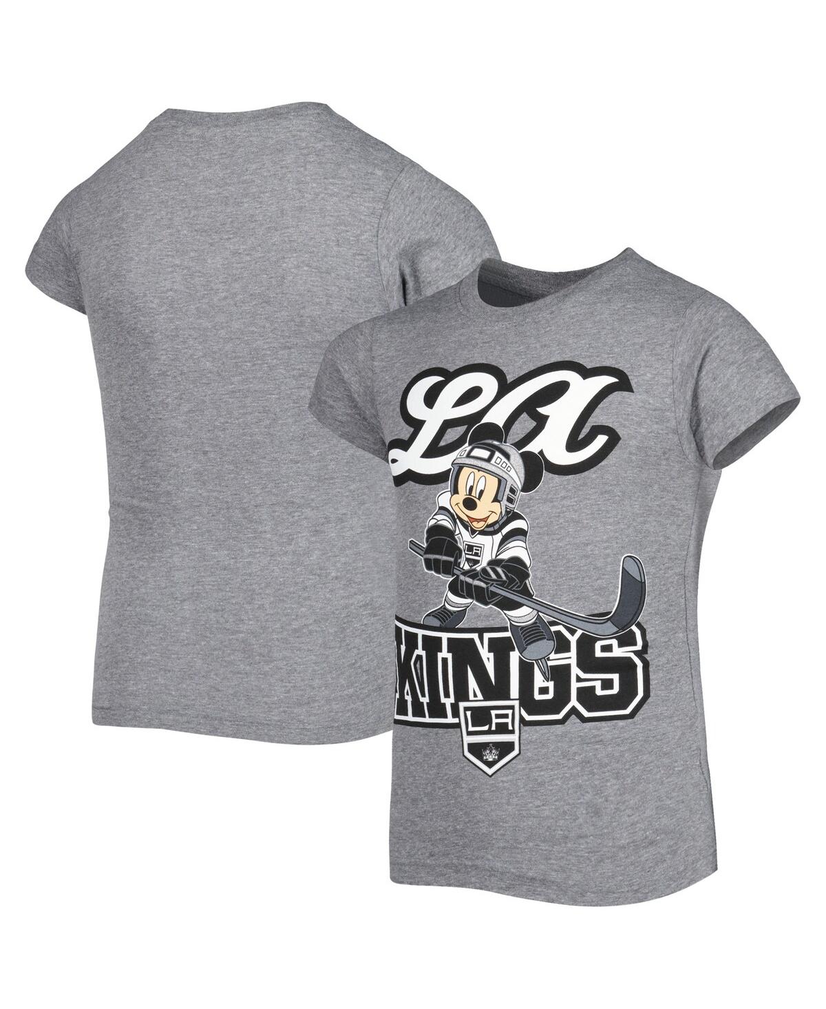 Youth GirlsLos Angeles Kings Mickey Mouse Go Team Go T-shirt - Heather Gray