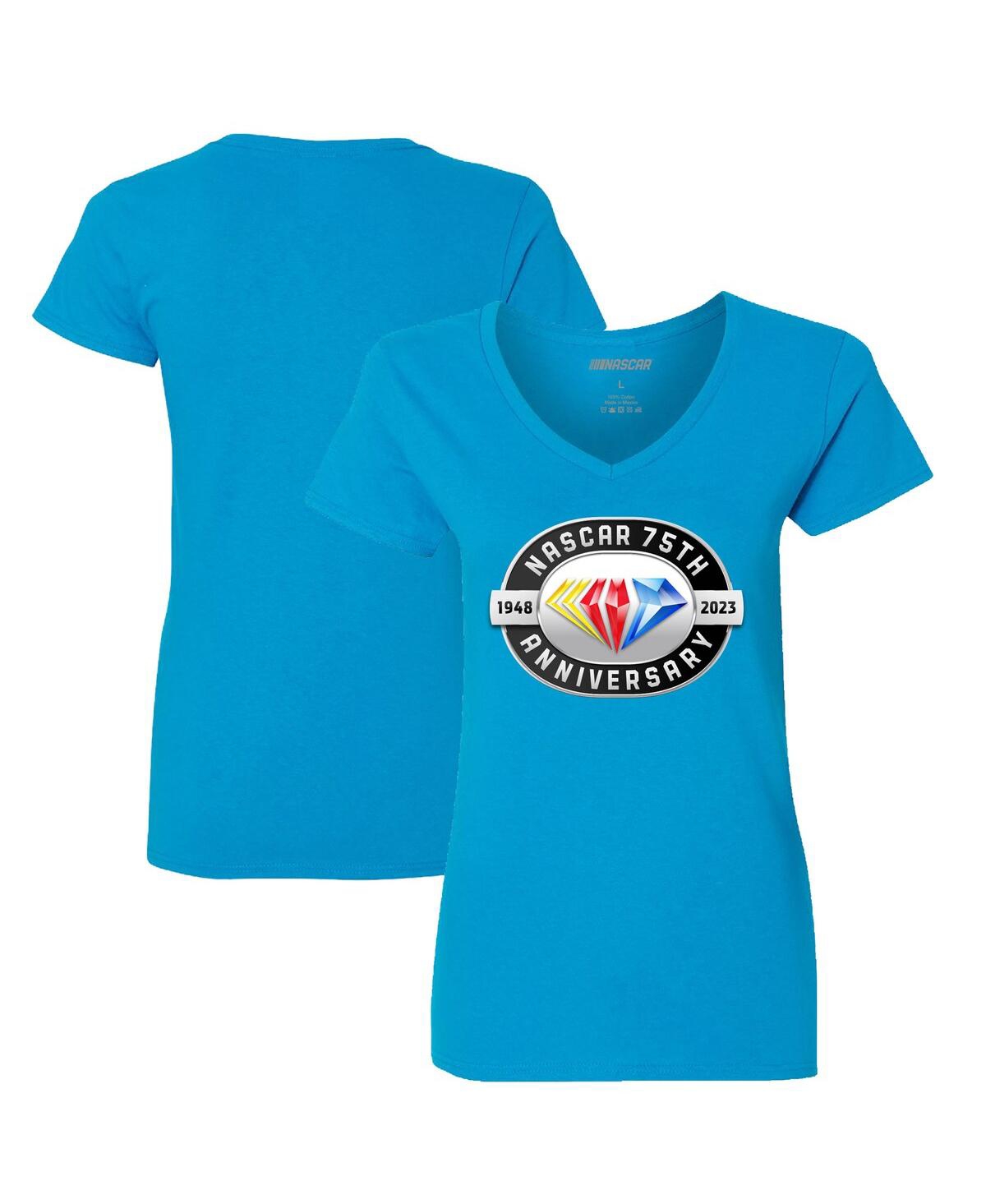 Women's Checkered Flag Sports Light Blue Nascar 75th Anniversary V-Neck T-shirt - Light Blue