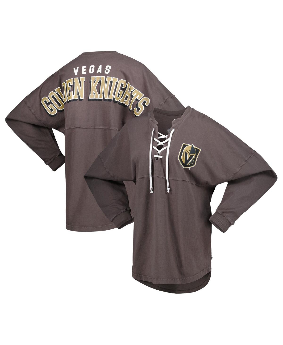 Women's FanaticsVegas Golden Knights Spirit Lace-Up V-Neck Long Sleeve Jersey T-shirt - Charcoal