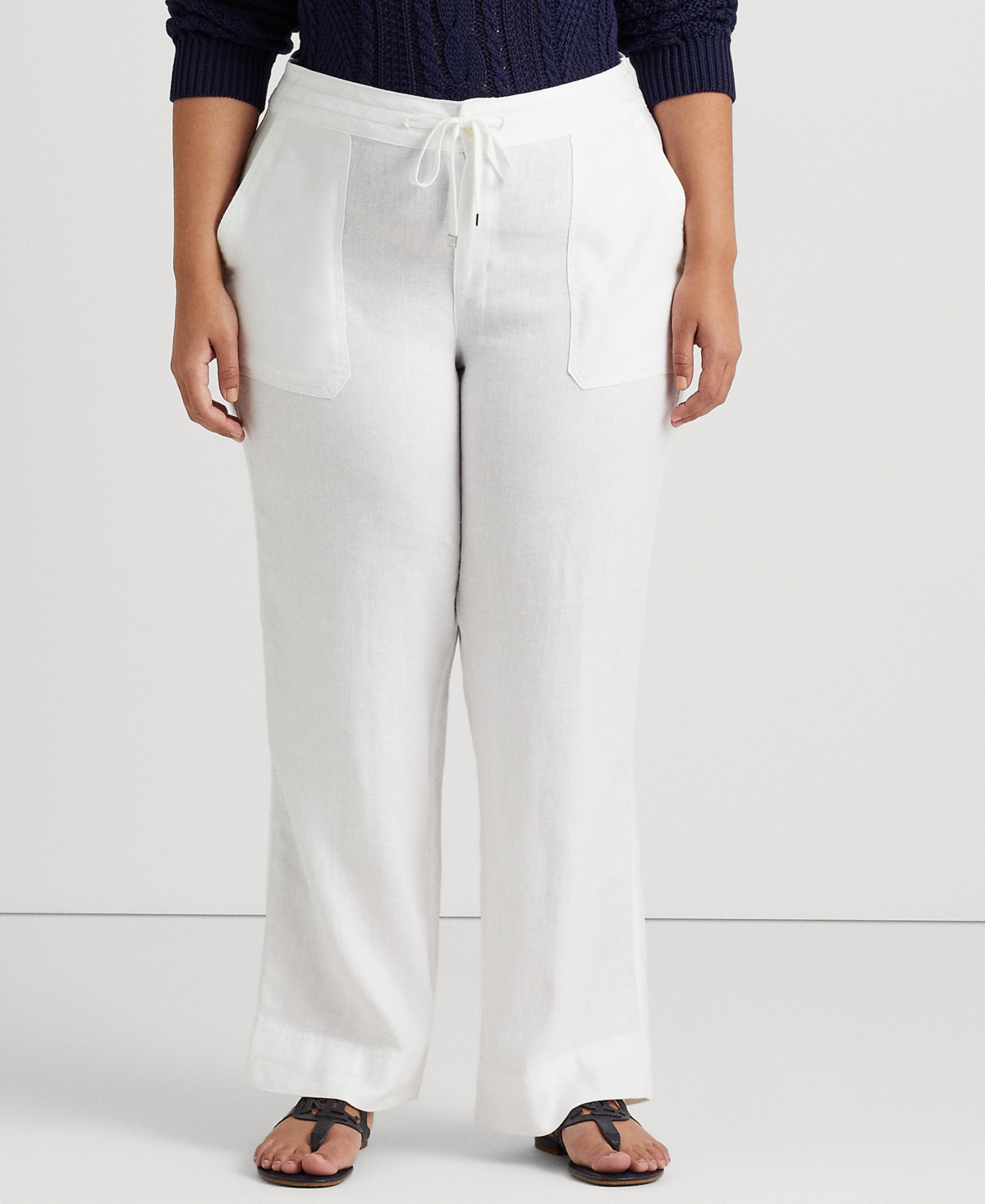 Lauren Ralph Lauren Plus-Size Linen Wide-Leg Pants White