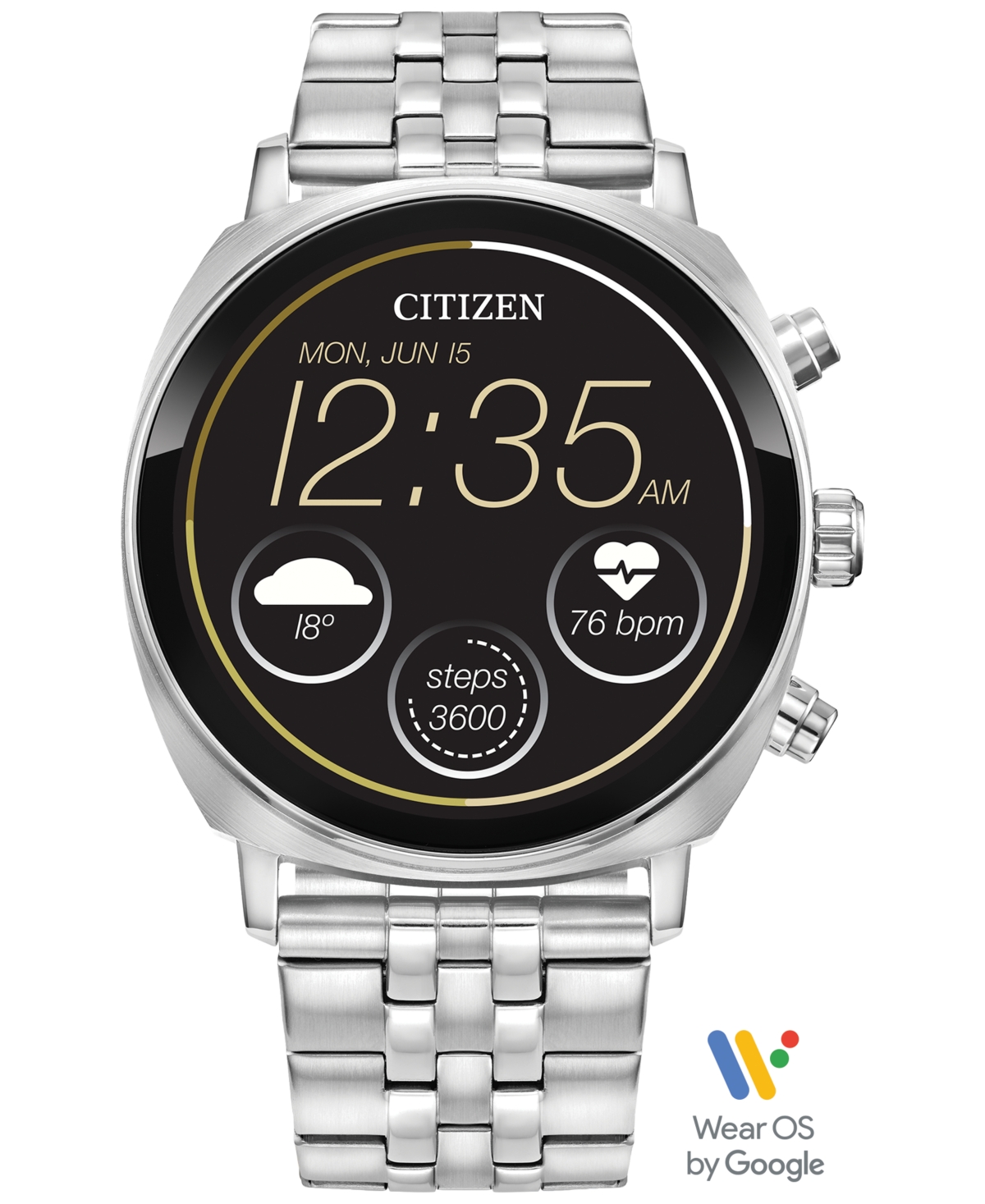 Citizen Unisex Cz Smart Wear Os Stainless Steel Bracelet Smart Watch 41mm In Silver-tone