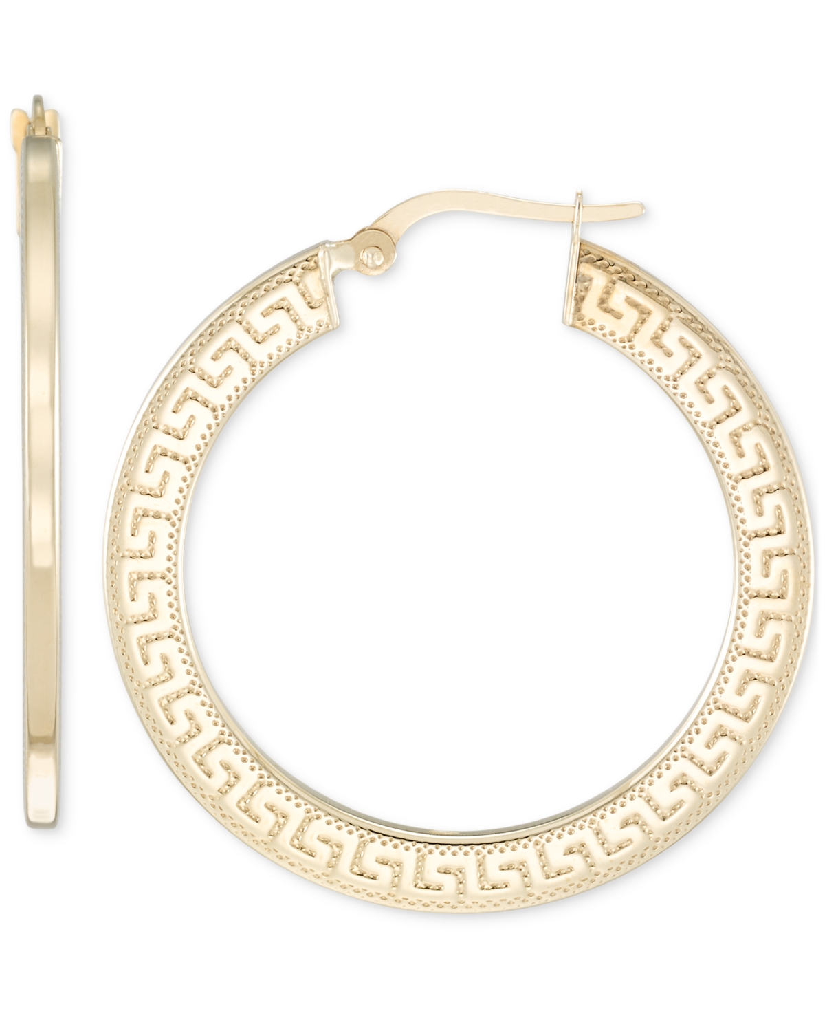 Macy's Greek Key Design Round Hoop Earrings In 10k Yellow Gold