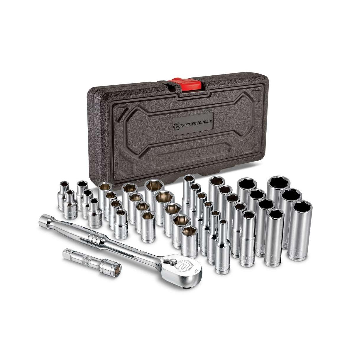 38 Piece 1/4 Inch Drive Tool Set with Sockets and Ratchet - Silver