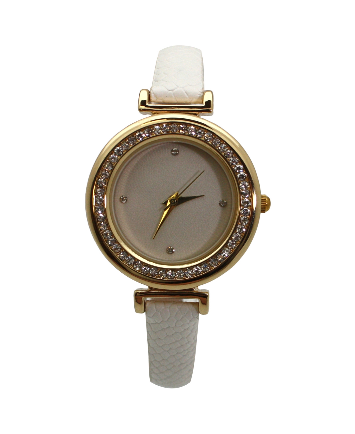 Soft Leather Solid Colors and Rhinestones Women Watch - White
