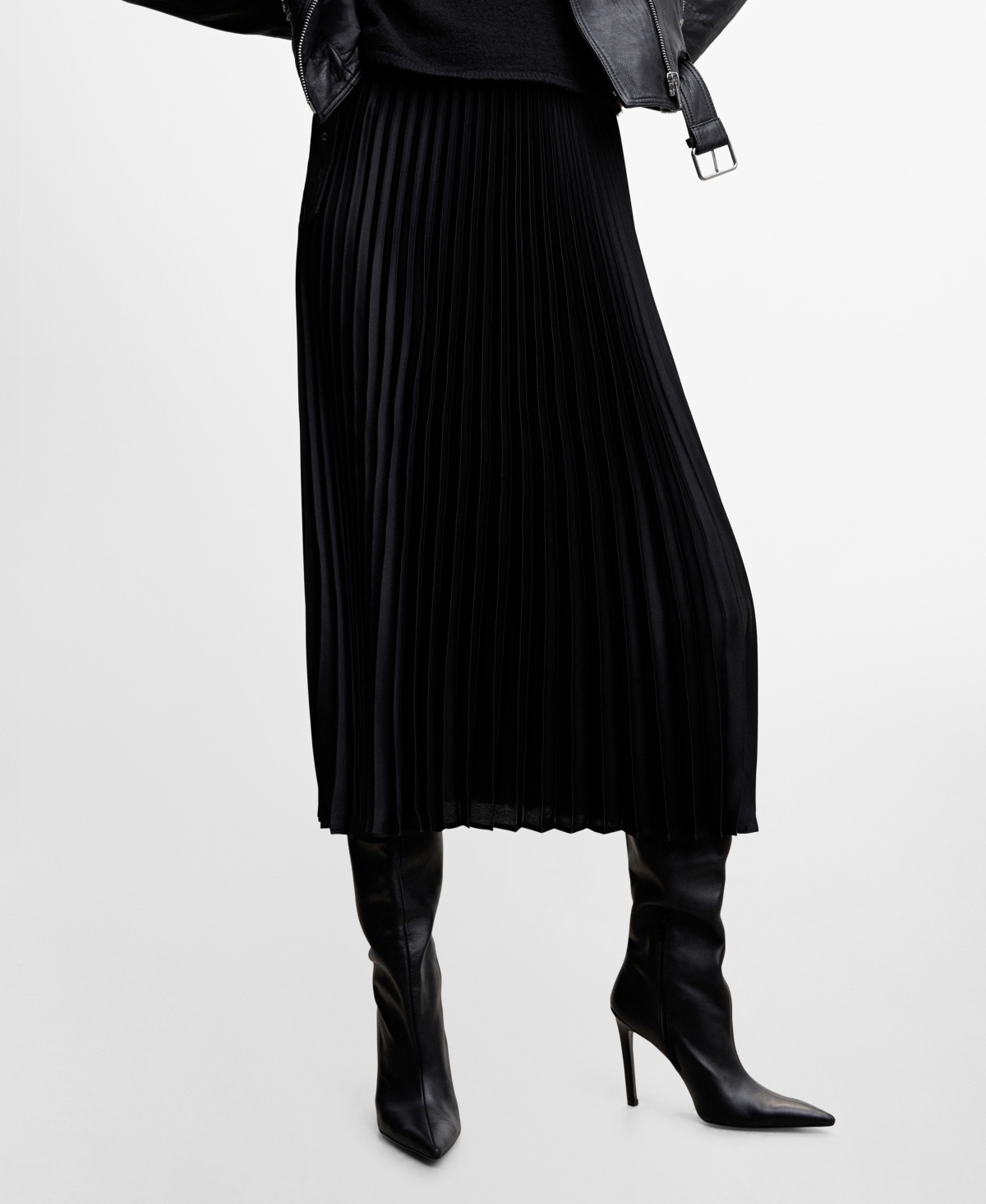 Mango Pleated Midi Skirt Black In Black