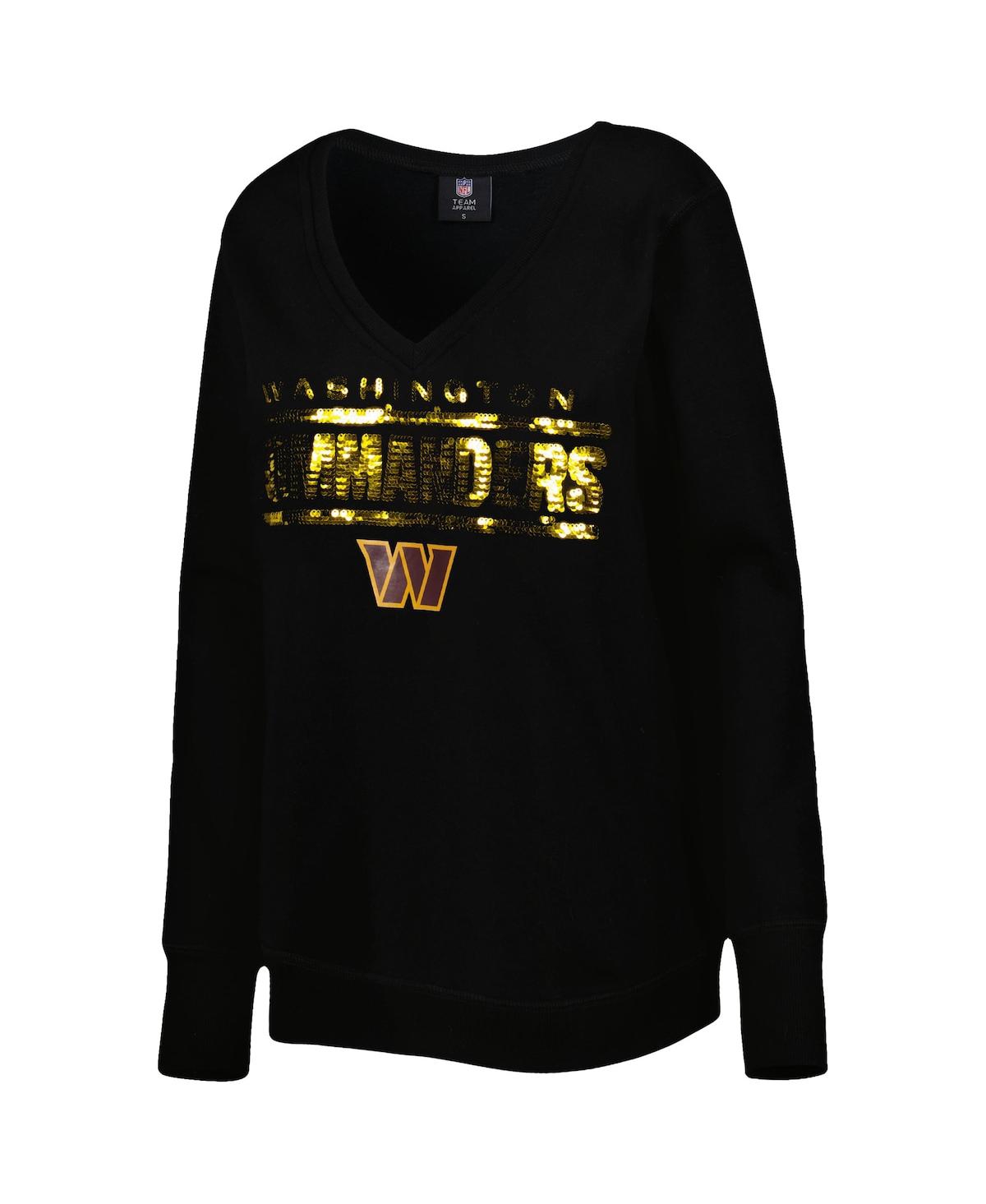 Shop Cuce Women's  Black Washington Commanders Sequin Logo V-neck Pullover Sweatshirt