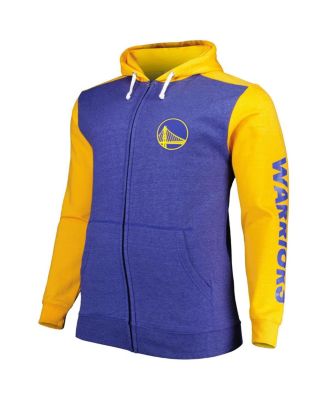 Men's Royal, Gold Golden State Warriors Big and Tall Down and Distance Full-Zip Hoodie