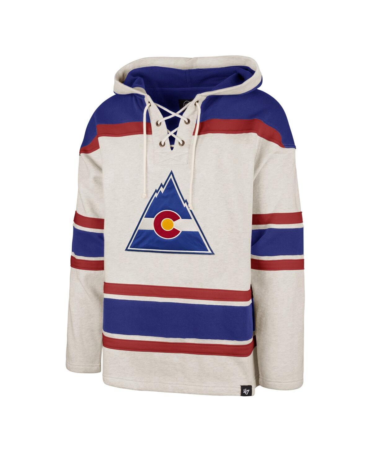 Men's '47 BrandCo Rockies Heritage Rockaway Lace-Up Pullover Hoodie - Oatmeal