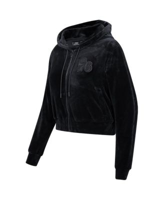 Women's Philadelphia 76ers Triple Black Velour Full-Zip Hoodie