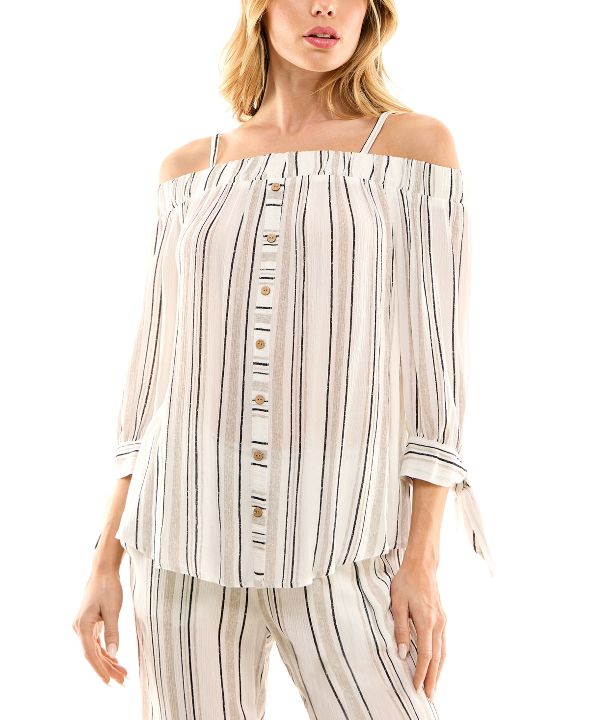 Bcx Juniors' Striped Off-The-Shoulder 3/4-Sleeve Top