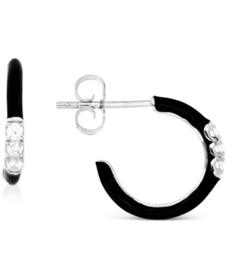 Cubic Zirconia & Enamel Small C-Hoop Earrings, 0.55"