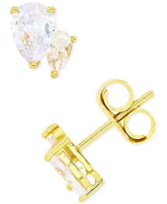 Cubic Zirconia Stud Earrings in Sterling Silver or 14k Gold over Sterling Silver