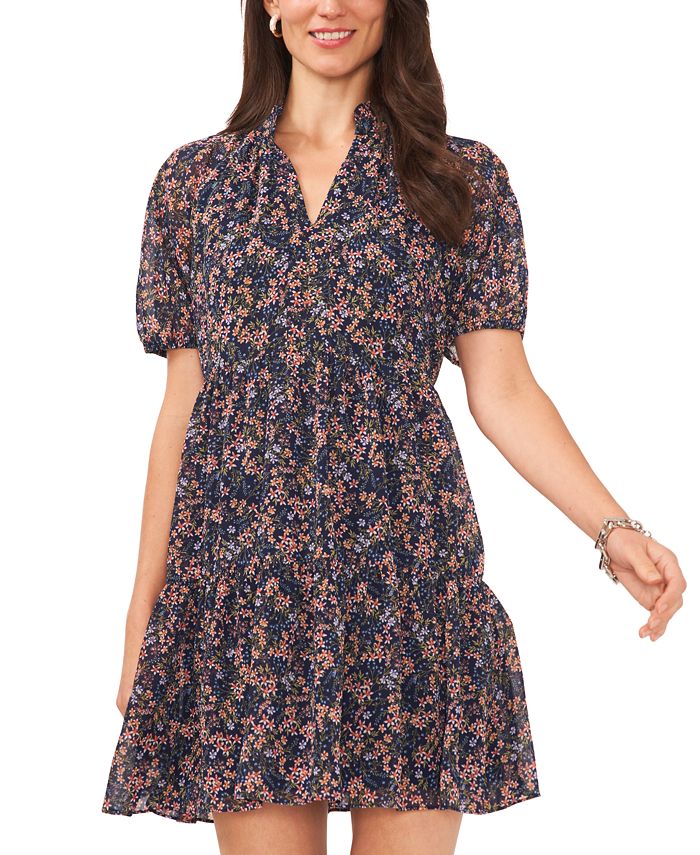 MSK Women's FloralPrint Tiered Babydoll Dress Macy's