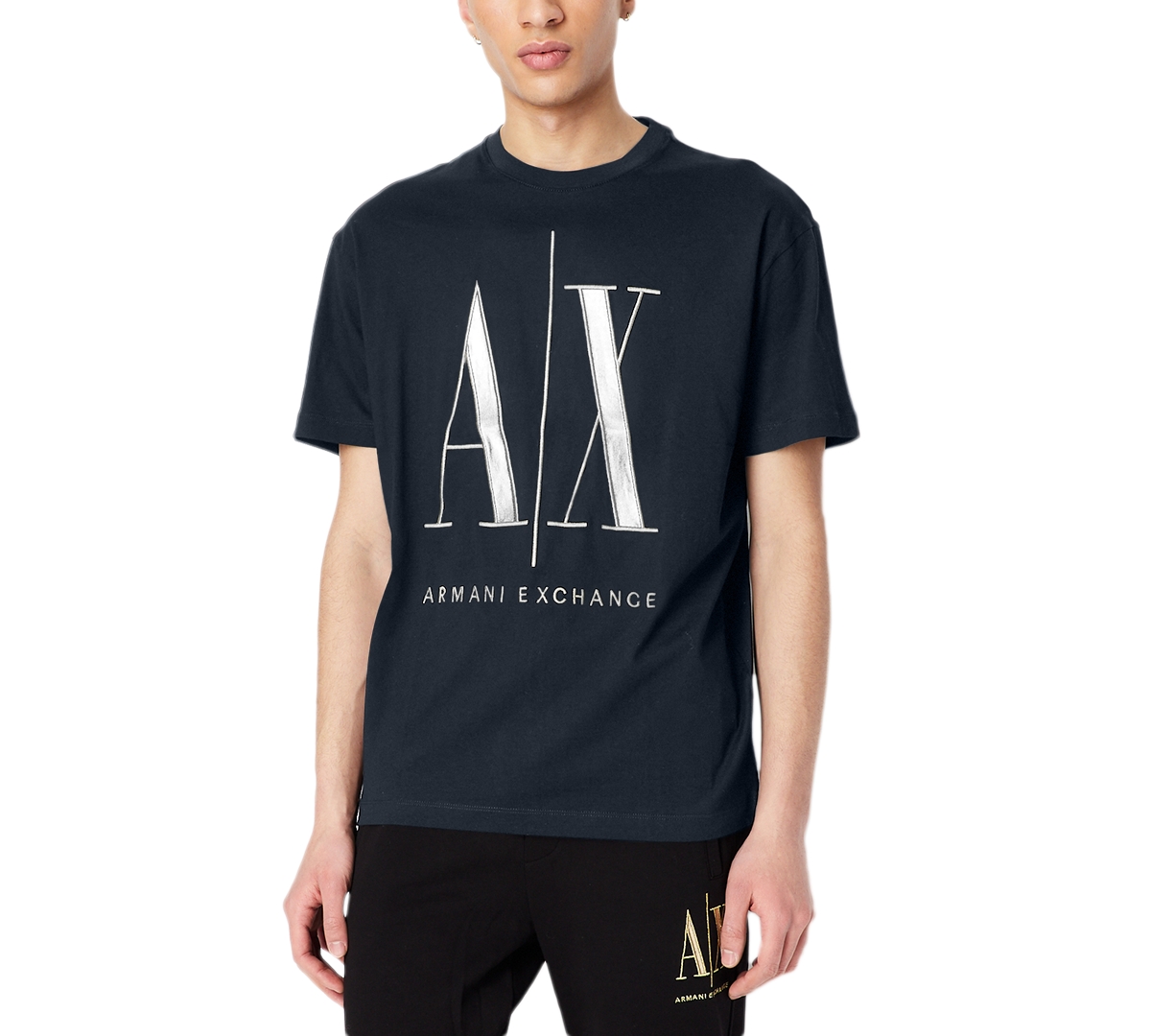 A X Armani Exchange Men's Metallic Iconic Logo Short-sleeve Crewneck T-shirt In Navy